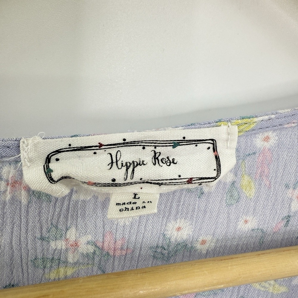 Hippie Rose Faux Tie Waist Babydoll Periwinkle Floral Top Sz L Fairy Cottage - Picture 5 of 9